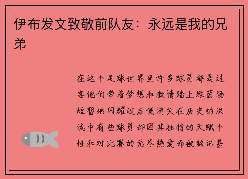 伊布发文致敬前队友：永远是我的兄弟