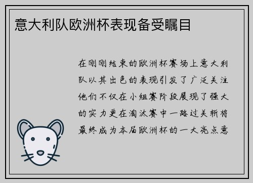 意大利队欧洲杯表现备受瞩目